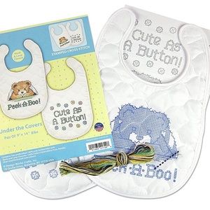 TOBIN-Baby: Stamped Cross Stitch Bib Pair. DIY.